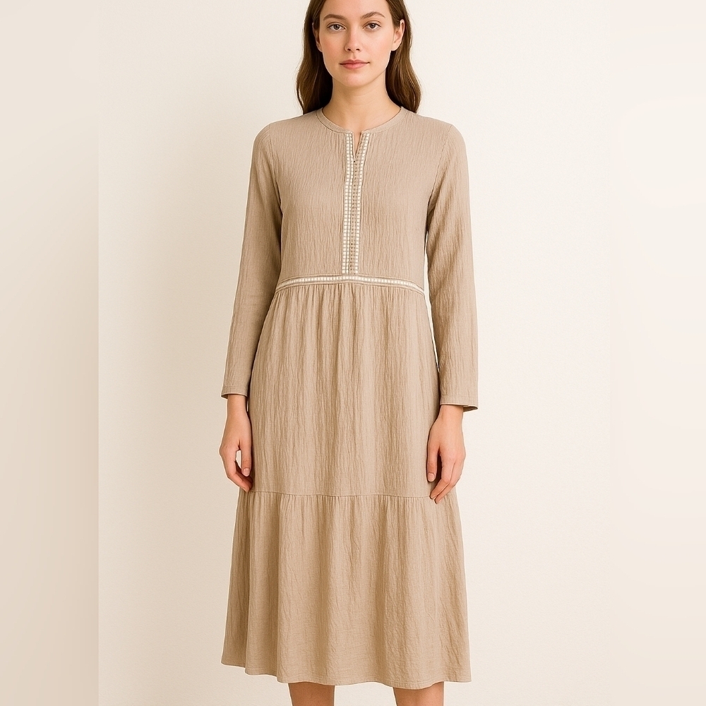 Refka Modest Pleated Long Sleeve Maxi Cream Dress Size US 12.